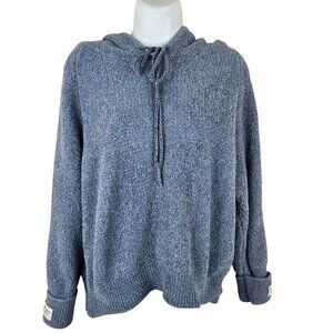 Themadness Commreconco Blue Hooded Sweater Womens Size M Soft Knit Pullover